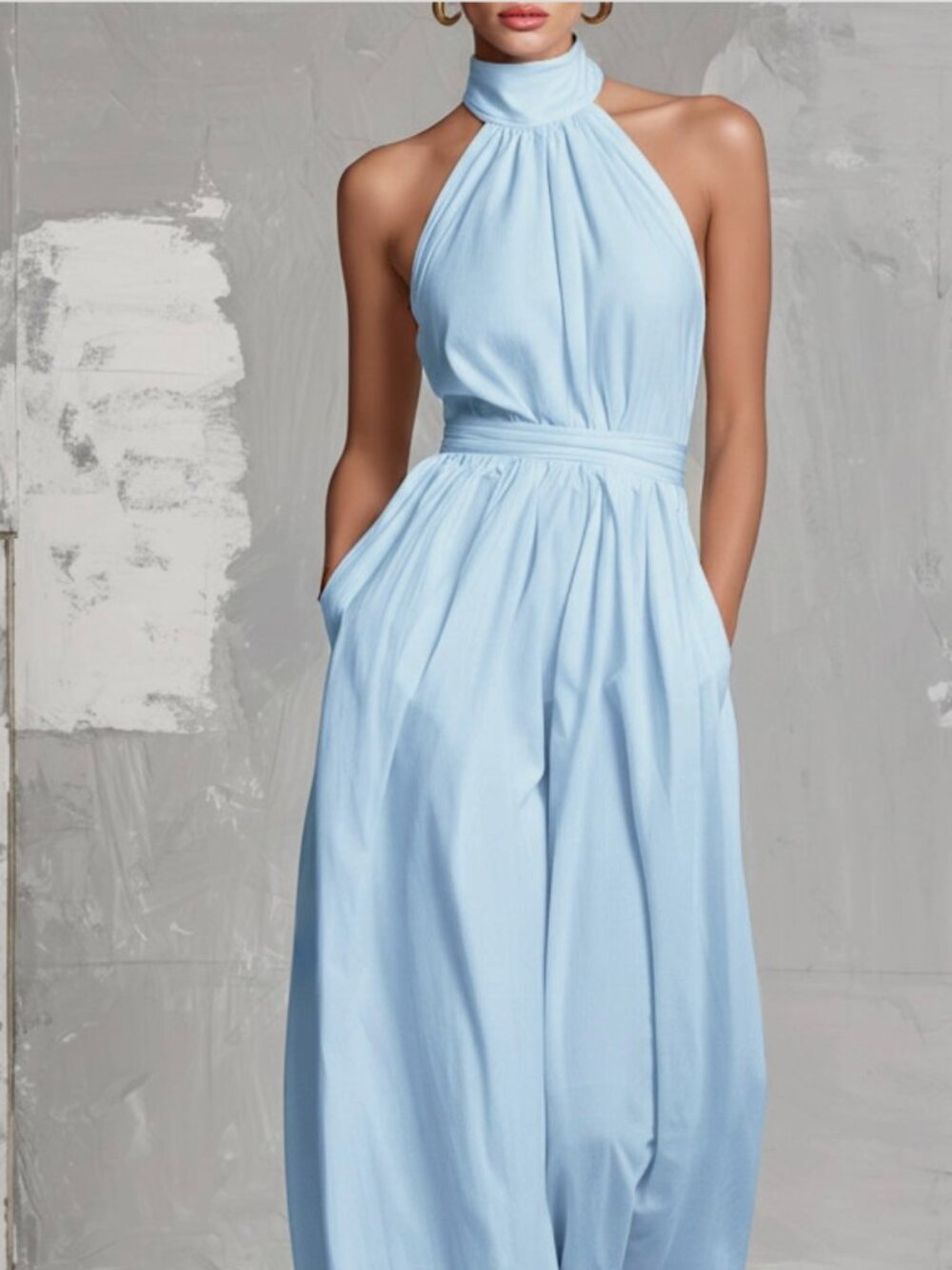 Bohemian Style Backless Jumpsuit Blue